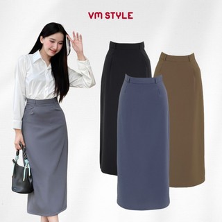 Chân váy nữ VMSTYLE dáng dài form chữ A trơn xẻ sau, thanh lịch, công sở đi học, đi làm CVD00097
