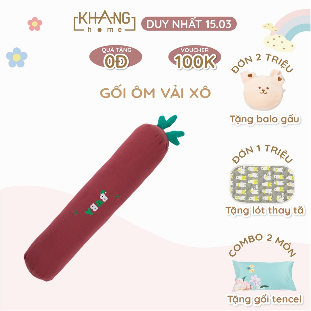 Gối Ôm Vải Xô Cho Trẻ Sơ Sinh Khang Home Thấm Hút Tốt 12x60cm