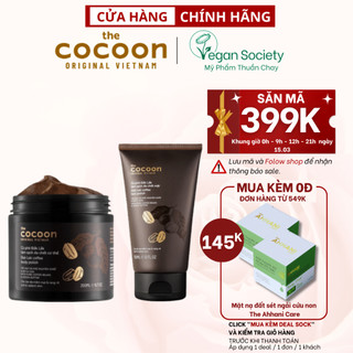 Bộ cà phê Đắk Lắk làm sạch da chết cocoon: da mặt 150ml + cơ thể 200ml - Vegan Society