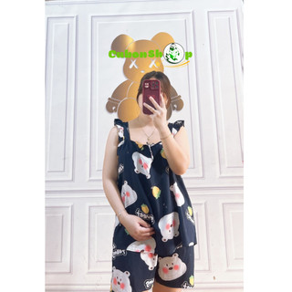 Đồ bộ bầu vải Tole Lanh Lụa kiểu đùi 2 dây ( Size 50-80kg)
