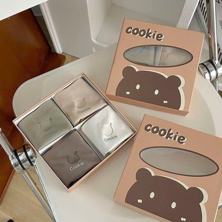 (Freesize) Hộp 4 Quần Lót Su Hộp Gấu Cookie Cao Cấp, Quần Lót Su Lạnh Kháng Khuẩn Nâng Mông Không Viền