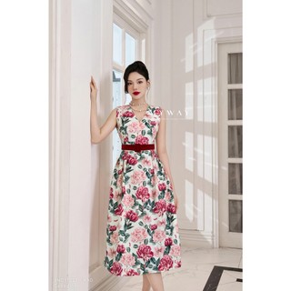 Đầm nữ sát nách my way cổ v họa tiết hoa sang trọng 9md11227 ha0