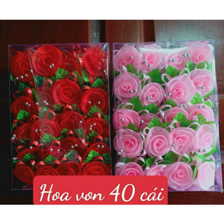 Hộp 40 hoa hồng cài áo lễ tiệc vải voan, bông cài áo đám cưới giá sỉ