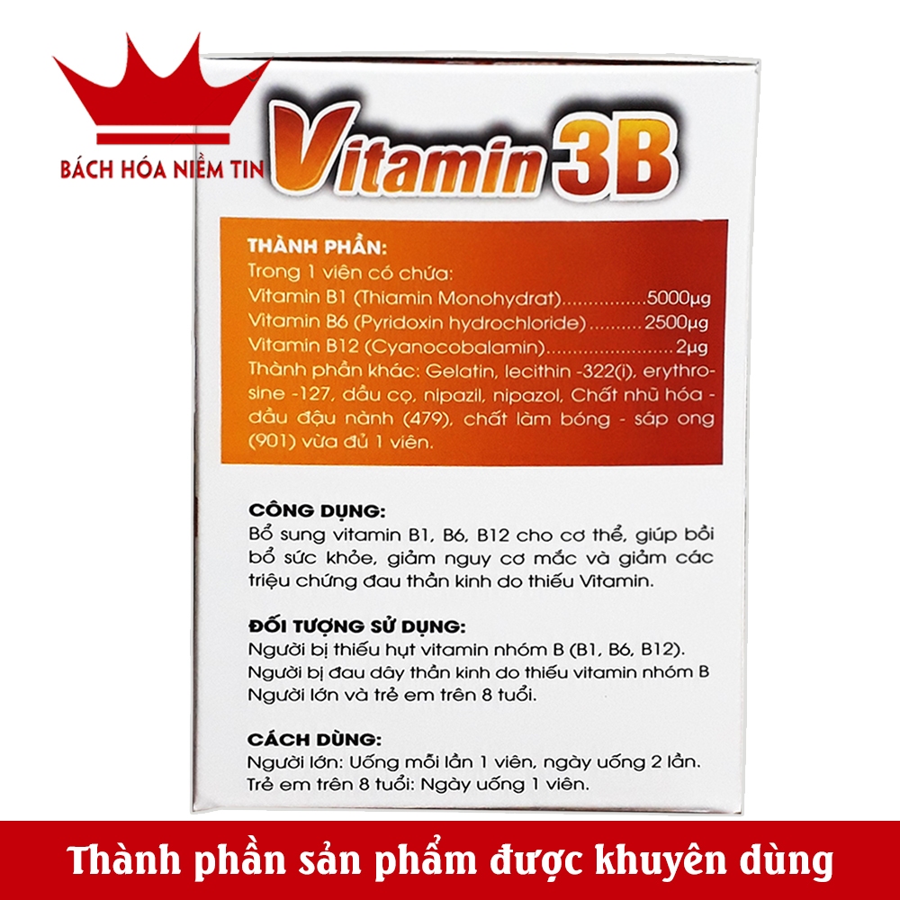 Viên uống bổ sung Vitamin 3B TH - Bổ sung vitamin nhóm B giúp tăng cường sức khỏe - giảm mệt mỏi - Hộp 100 viên