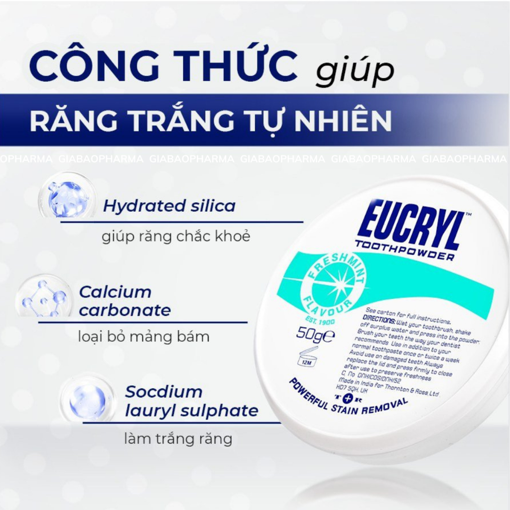 Bột Eucryl Powerful Stain Removal Toothpowder hỗ trợ cải thiện màu răng- 50g