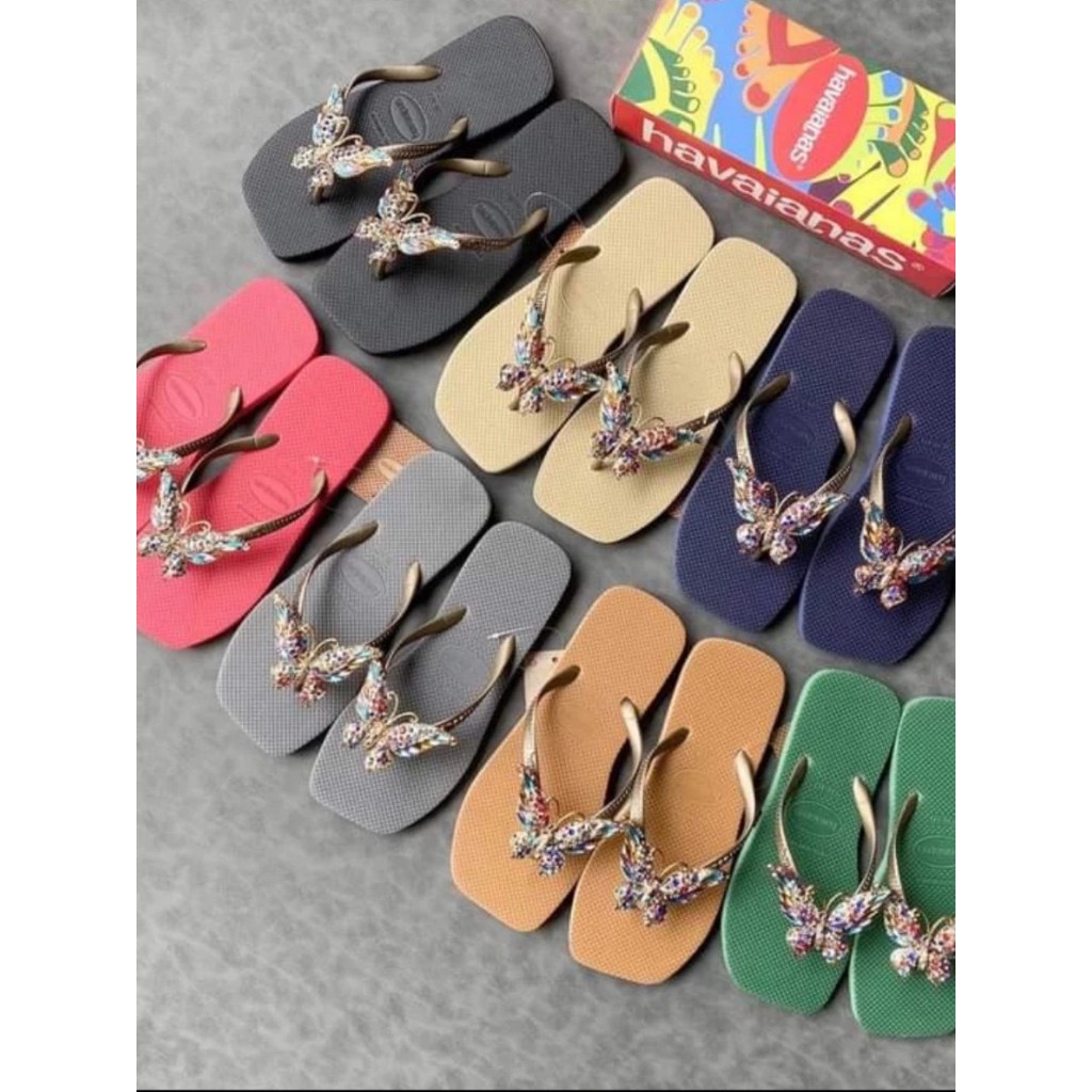 Dép xỏ ngón nữ Havaianas, dép kẹp nữ đính charm bướm, màu sắc chân thật, thoáng khí siêu bền