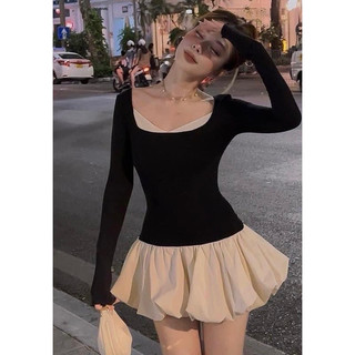 Đầm thun dáng xoè phối ngực ôm eo đầm xoè đầm thiết kế thun tăm qc cotton - thời trang nữ giá rẻ