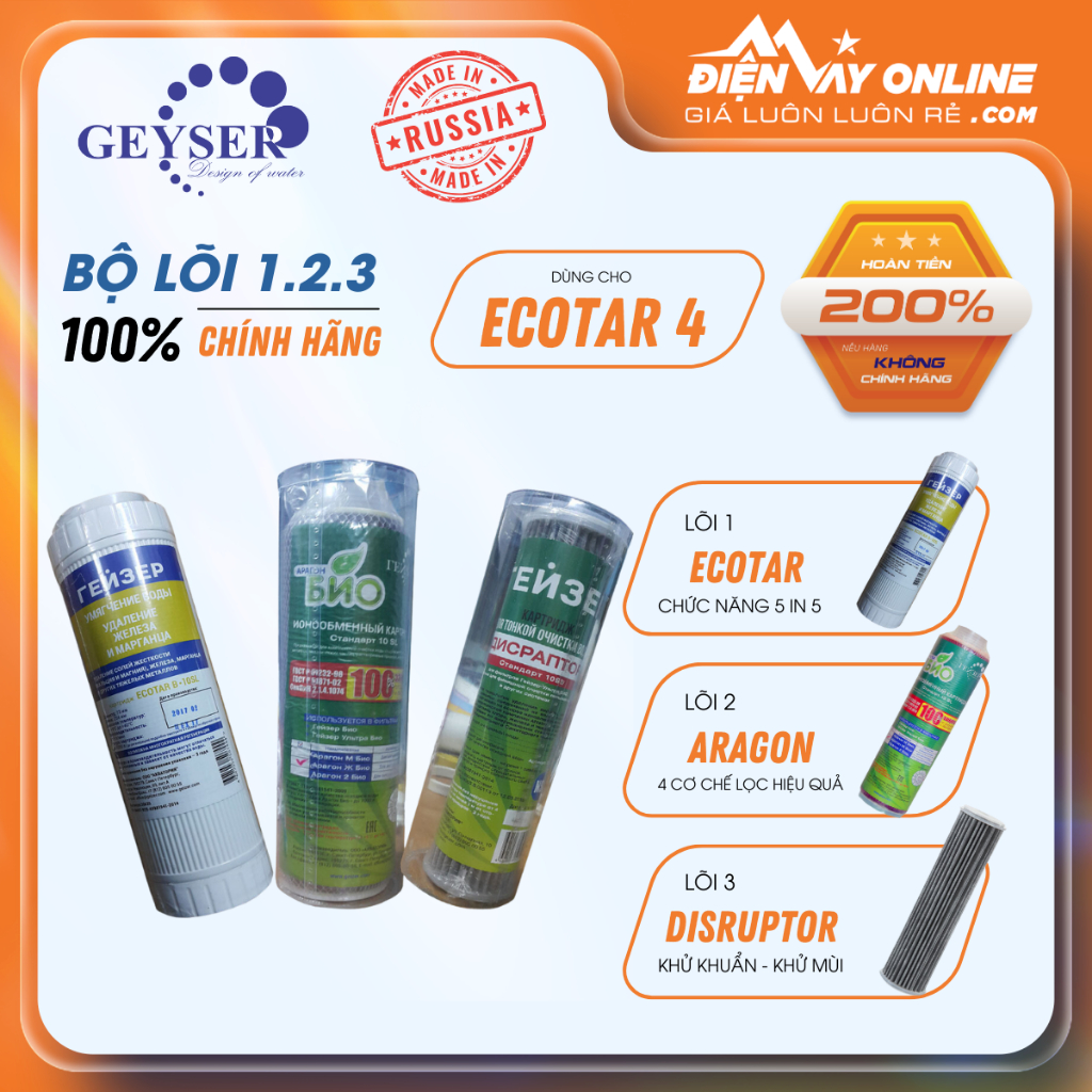 Bộ lõi lọc nước Nano Geyser Ecotar 4 - Nhập khẩu Nga - Hàng Chính Hãng