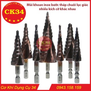 Mũi khoan bước HSS coban M35 chuyên khoan inox, sắt, thép...chuôi lục giác nhiều kích cỡ