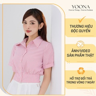 Áo thiết kế kẻ sọc gấu xếp ly tạo kiểu chất thô Hàn YOONA - NHN2C173