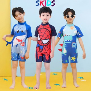 Bộ đồ bơi bé trai liền thân SKIDS quần áo bơi cho ngắn tay cho bé đi biển họa tiết khủng long người nhện đáng yêu