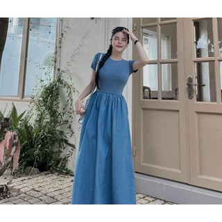 VÁY DÍP PHỐI JEANS GIẤY CHO NỮ