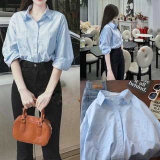 Áo sơ mi tay dài trơn basic chất thô mềm 2 túi ngực áo kiểu nữ style Hàn Quốc A265