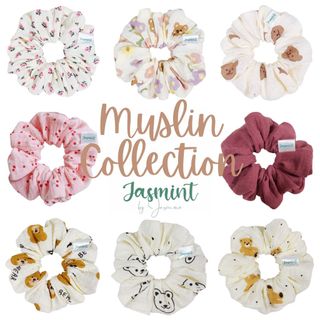 Muslin Đồ cột tóc, buộc tóc vải xô mềm mại, giữ nếp tóc hoạ tiết dễ thương Jasmint