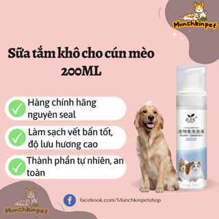 Sữa tắm khô cho chó mèo cao cấp, làm sạch vết bẩn, khô nhanh chóng và khử mùi hôi cho chó mèo