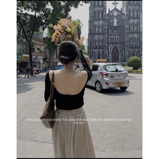 Áo bodysuit tay dài hở lưng