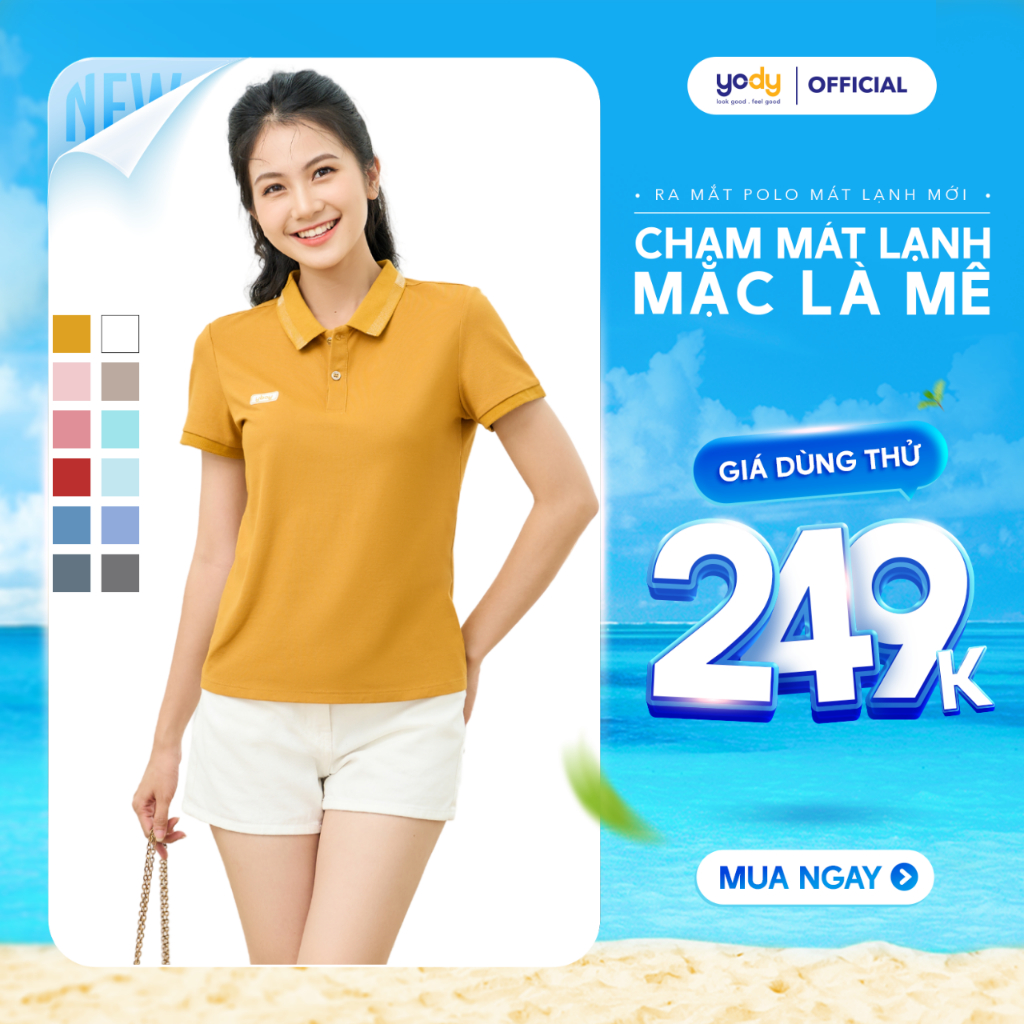 Áo polo nữ YODY phông cộc tay, vải cotton mắt chim, giữ form bền màu thoải mái mềm mại co dãn NMC1 APN3340