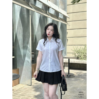 Áo sơmi nữ sơ mi tay ngắn công sở trắng tay uni CHIBEST AB192