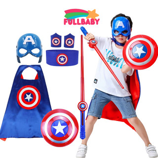 Bộ áo choàng mặt nạ siêu nhân đội trưởng mỹ captain america gồm mặt nạ khiên gậy ánh sáng - hóa trang siêu nhân fullbaby