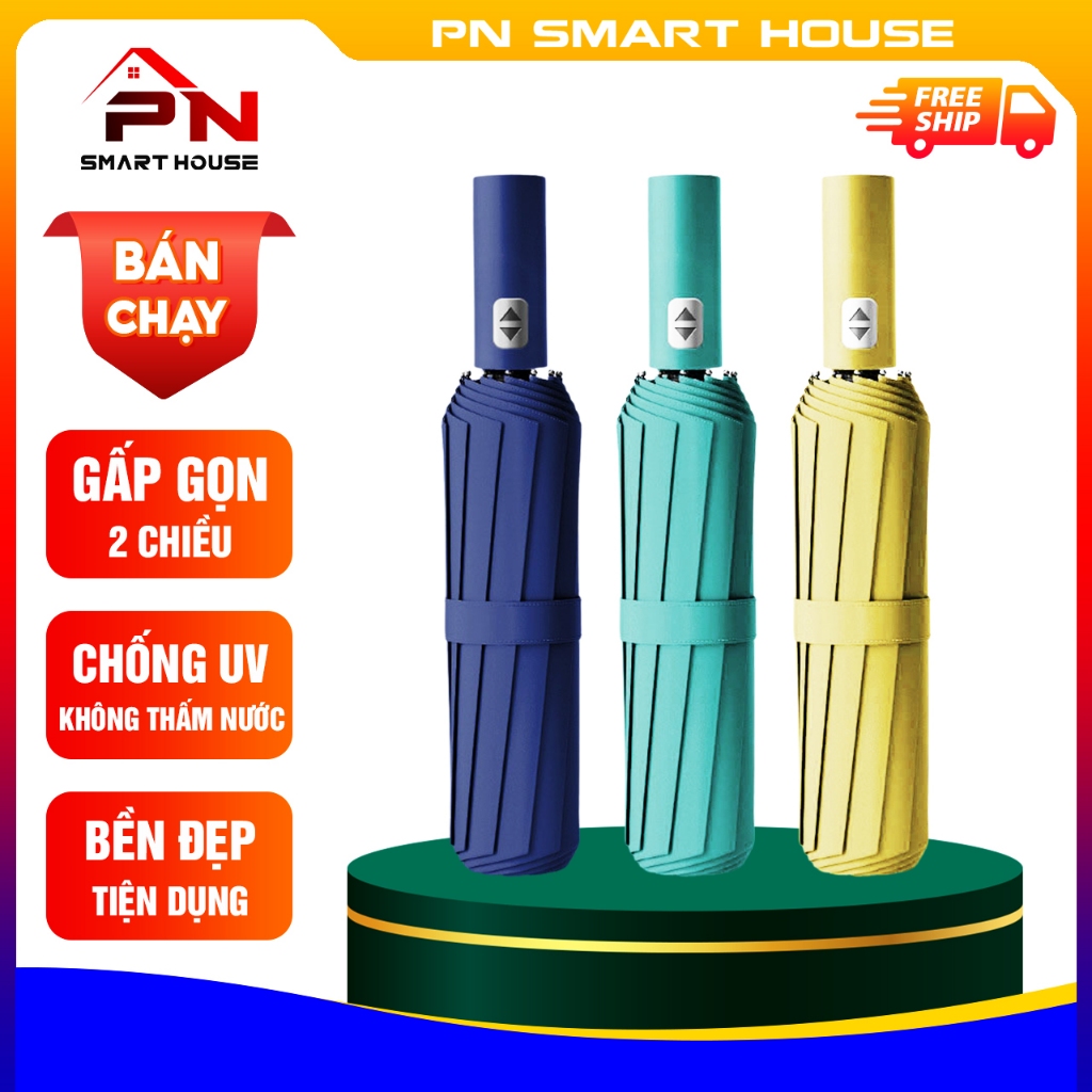 Ô dù che mưa đi nắng mở tự động gấp nhỏ gọn cầm tay 2 chiều cỡ lớn, Dù UV nhiều màu lựa chọn