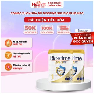 Combo 2 Lon Sữa Bò Tăng Cường Hấp Thu Cho Bé Biostime SN2 Bio Plus HPO - Sữa Bột Giúp Cải Thiện Đường Tiêu Hóa Cho Bé