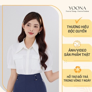 Áo sơ mi thiết kế cổ bẻ tay bồng 2 túi ngực chất lụa tuyết YOONA - NH2S090