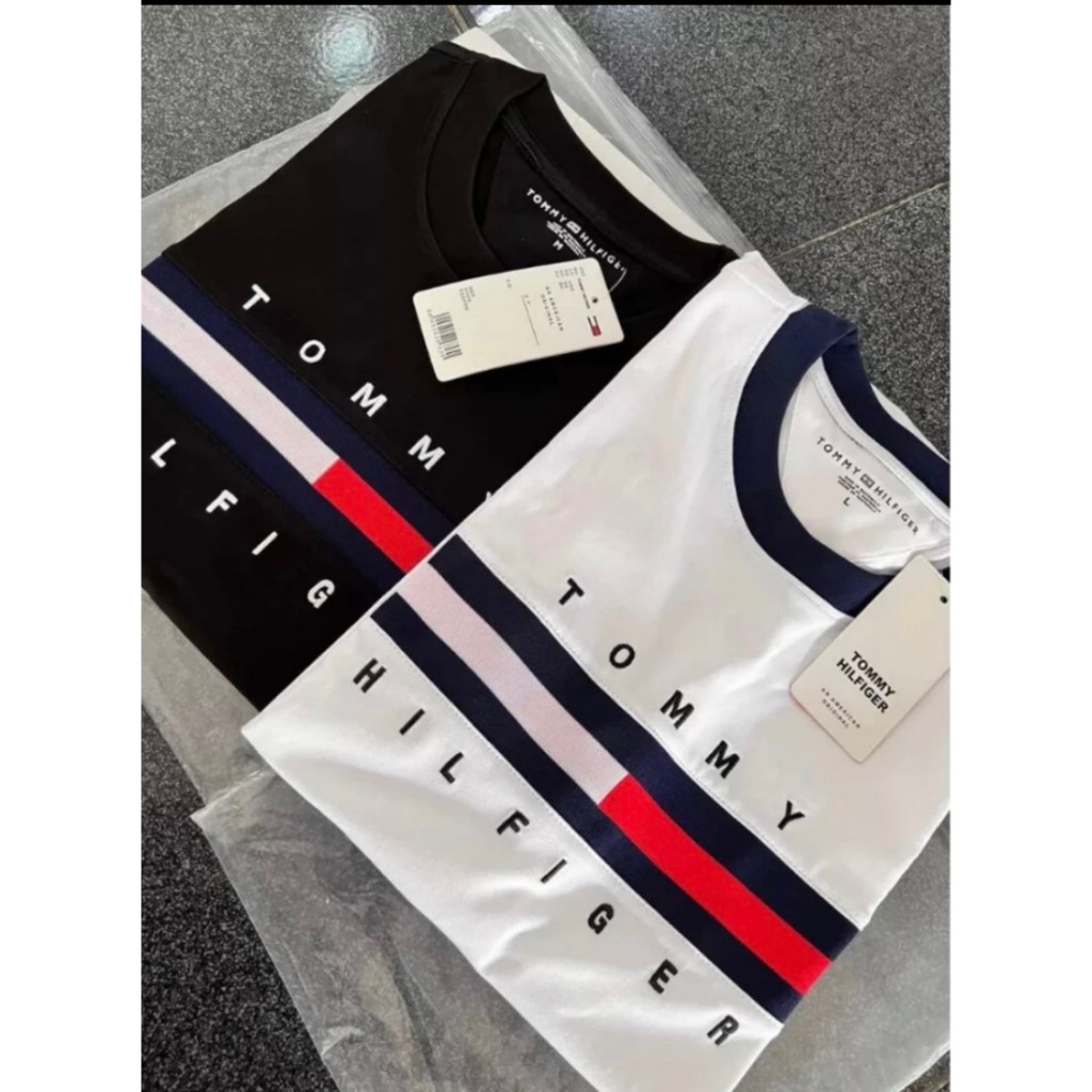 Áo Phông Tommy Thêu Vạch Trắng Đỏ - Áo Phông Tommy Chất Cotton Co Dãn 4 Chiều Phong Cách Boy Phố Hot Nhất 2024