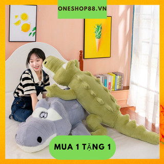 Thú nhồi bông,kích thước 1m3, 1m5, 1m8 gấu bông cá sấu chúa lưng gai 2 màu xanh và xám- oneshop88.vn