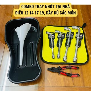 Combo khay xả nhớt + bộ dụng cụ thay nhớt xe máy tại nhà
