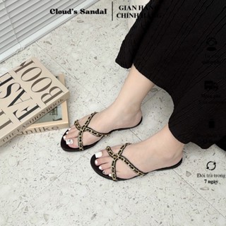 Dép bệt nữ mũi tròn satin quai chéo xích vàng, chéo xoắn nơ Cloud's Sandal