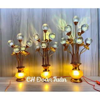 Cặp đèn bình bông cầu sen pha lê - Đèn bình bông quả cầu tròn pha lê 3 kích cỡ