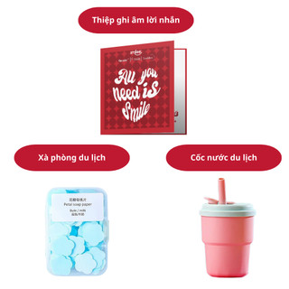  Set quà 3 món độc đáo: thiệp ghi âm lời nhắn, xà phòng du lịch, cốc nước du lịch