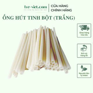 120 Ống Hút Tinh Bột Gạo Màu Trắng - Ống Hút Gạo Lúa Sớm | Tre Việt