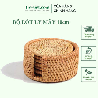 Bộ lót ly bằng mây - Set 6 miếng lót và 1 đế đựng - Rattan Coasters Set | Tre Việt