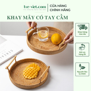 Khay Mây Tròn có Tay Cầm Đựng Đồ Ăn - Khay Mây Guột Trang Trí Decor 3 kích thước - Rattan Tray