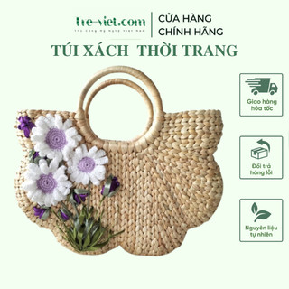 Giỏ xách lục bình thêu tay có lót vải và khoá kéo