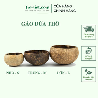 Bát gáo dừa thô – Tô gáo dừa thô mài láng mặt trong 3 size | Tre Việt