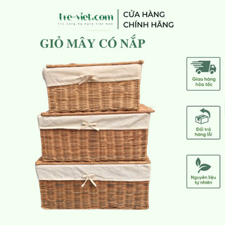 Giỏ mây đa năng đựng đồ có nắp lót trang trí nhà cửa - rattan basket