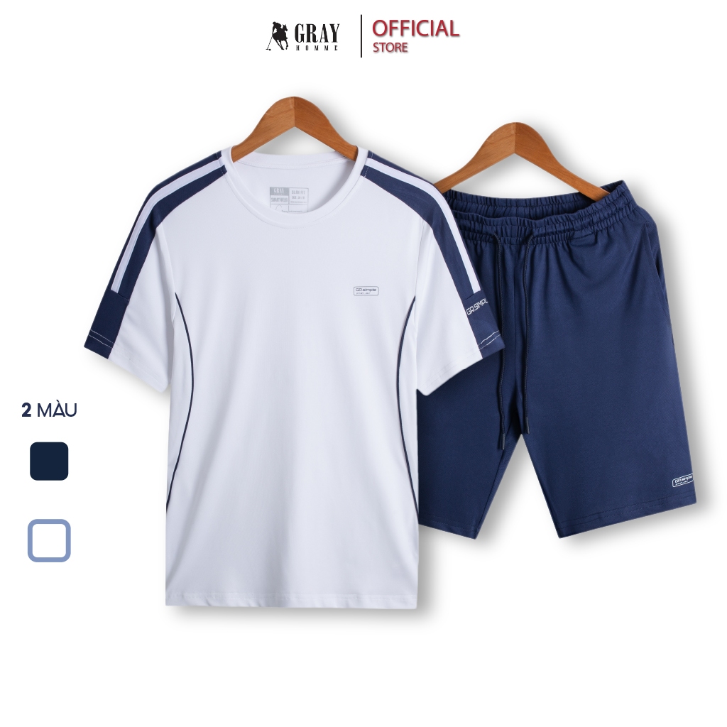 Bộ Đồ Nam Cổ Tròn Grayhomme, Bộ Thể Thao Nam Cộc Tay Chất Thun Lạnh, Đồ Bộ Mùa Hè Chất Coolmax Thoáng Mát