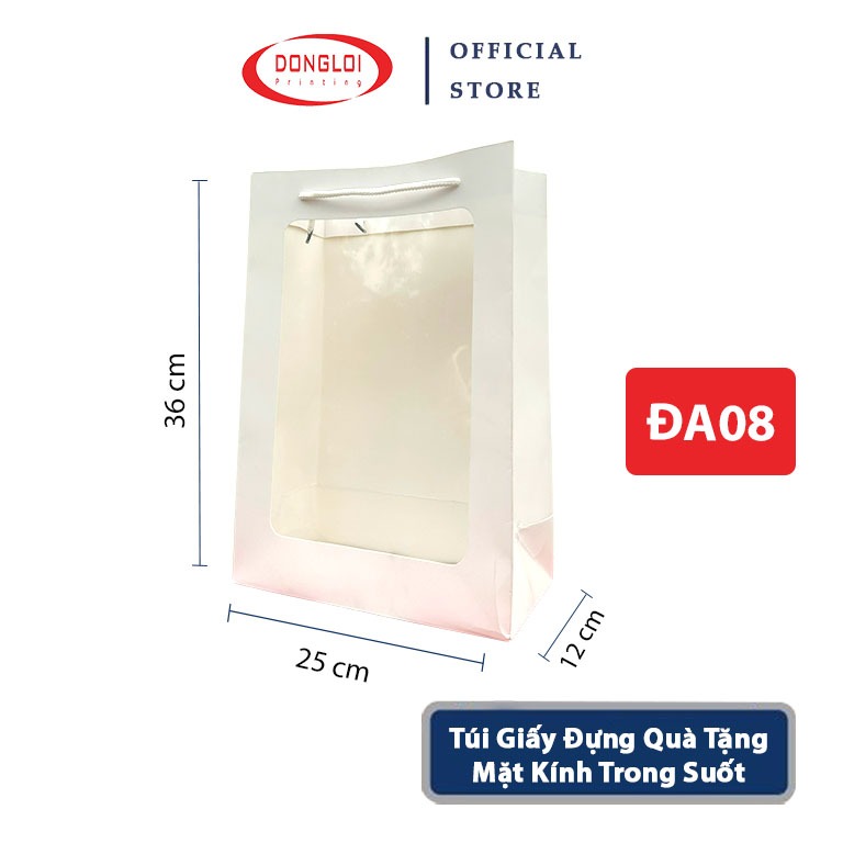 Túi giấy mặt kính mika đựng hoa tươi, hoa sáp, gấu bông kích thước 35 x 24 x 14 cm