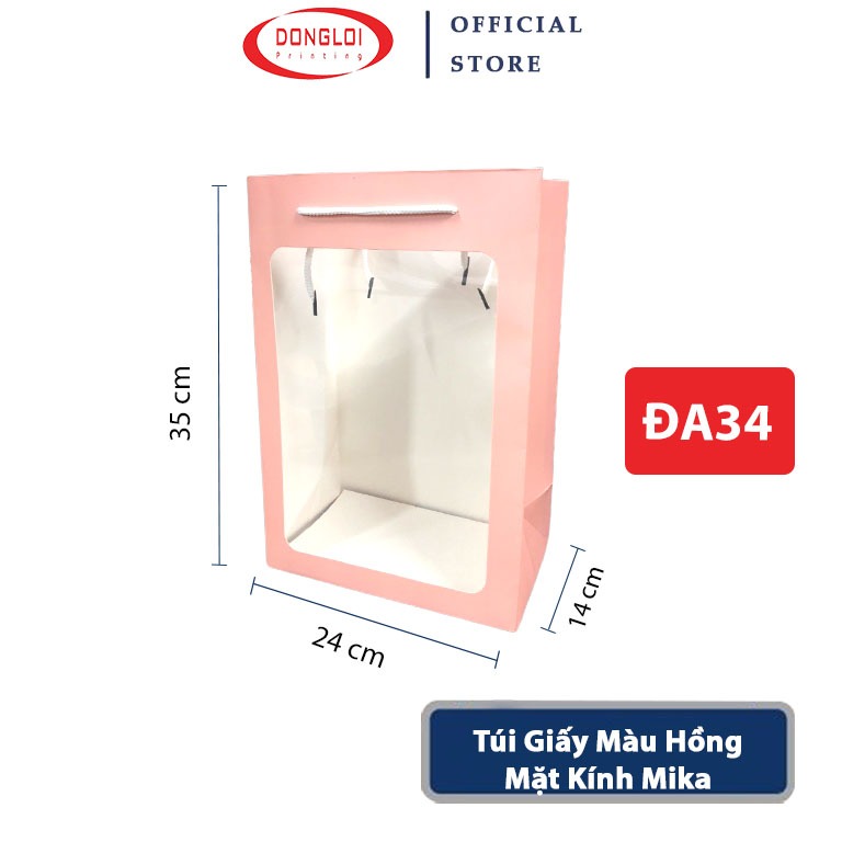 Túi giấy mặt kính mika đựng hoa tươi, hoa sáp, gấu bông kích thước 35 x 24 x 14 cm