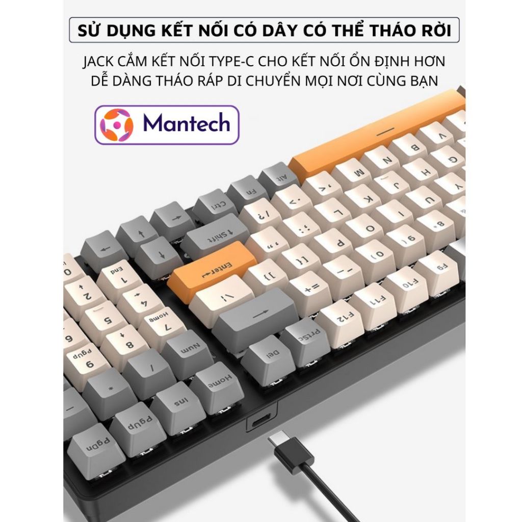 Bàn Phím Cơ Máy Tính Gaming Cao Cấp Mantech K3 LED Rainbow Cực Đẹp, Trục Cơ Red Switch Gõ Êm, Bảo Hành 12 Tháng | BigBuy360 - bigbuy360.vn