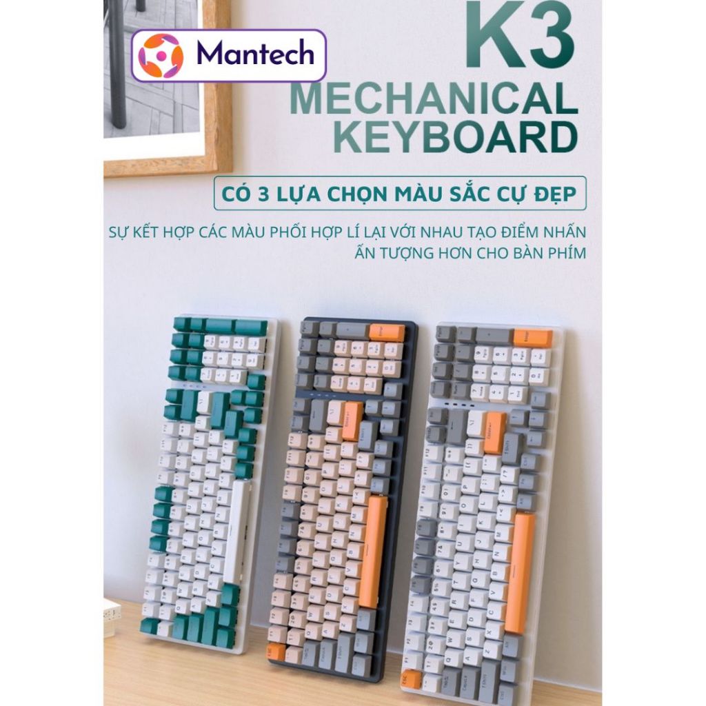 Bàn Phím Cơ Máy Tính Gaming Cao Cấp Mantech K3 LED Rainbow Cực Đẹp, Trục Cơ Red Switch Gõ Êm, Bảo Hành 12 Tháng | BigBuy360 - bigbuy360.vn