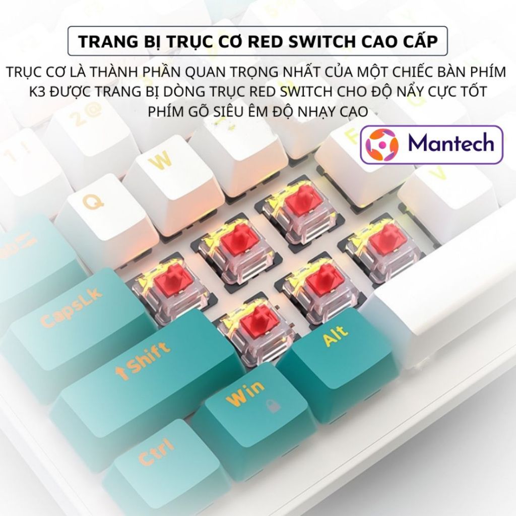 Bàn Phím Cơ Máy Tính Gaming Cao Cấp Mantech K3 LED Rainbow Cực Đẹp, Trục Cơ Red Switch Gõ Êm, Bảo Hành 12 Tháng | BigBuy360 - bigbuy360.vn