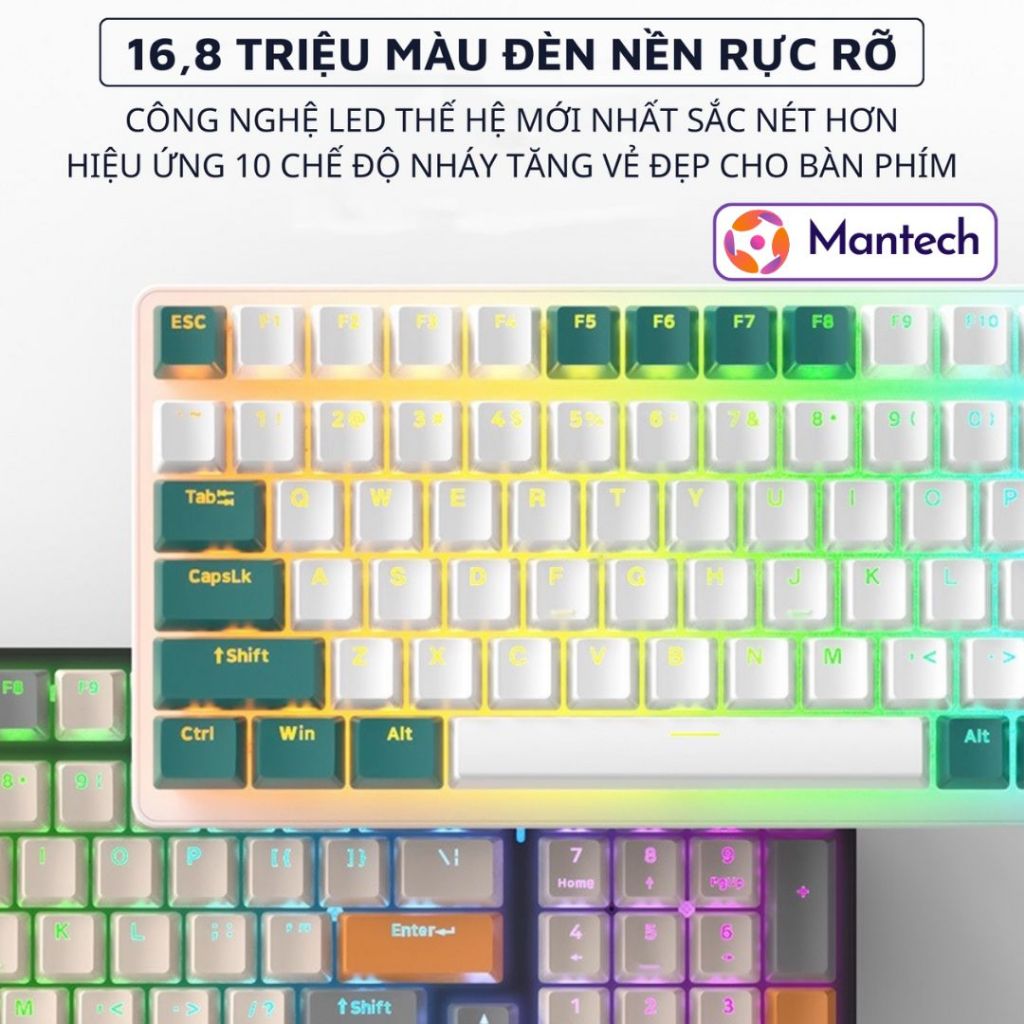 Bàn Phím Cơ Máy Tính Gaming Cao Cấp Mantech K3 LED Rainbow Cực Đẹp, Trục Cơ Red Switch Gõ Êm, Bảo Hành 12 Tháng | BigBuy360 - bigbuy360.vn