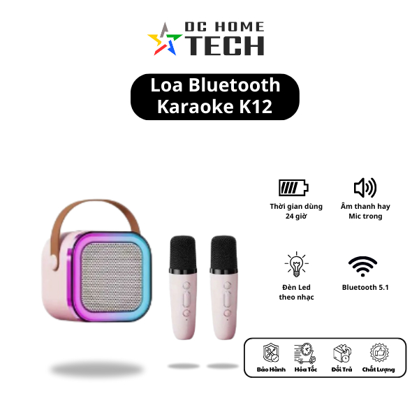 Loa Bluetooth Karaoke Mini K12 kèm mic không dây công suất 10W, Có Thể Thay Đổi Giọng, Dễ Sử Dụng - DCTechhome