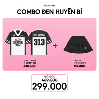  Mua 1 Áo Jersey 313 Đen Silly Love + 1 Chân váy Mochi Đen dáng ngắn thêu gấu Kill System