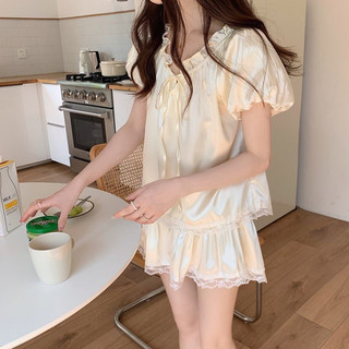 Bộ ngủ lụa trơn tay cộc bánh bèo