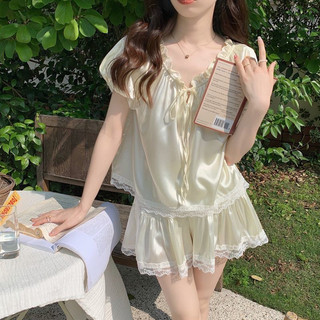 Bộ ngủ lụa trơn tay cộc bánh bèo
