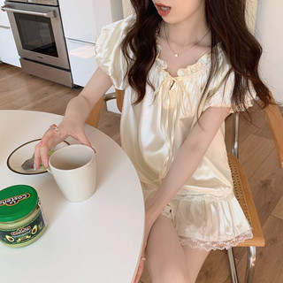 Bộ ngủ lụa trơn tay cộc bánh bèo